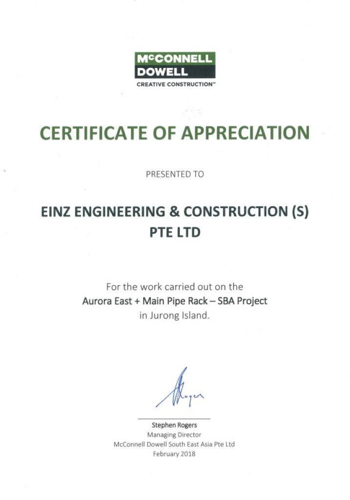 Certificate of Appreciation from McConnell Dowell